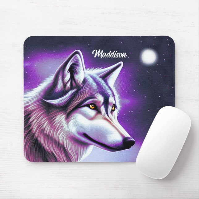 Mousepad Placa do Mouse Místico de Lobo Noturno (Com mouse)