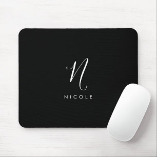 Mousepad Placa do mouse preto e branco, monograma elegante