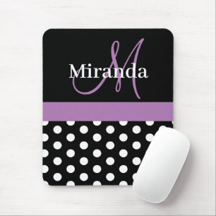 Mousepad Placa do mouse preto e roxo com Bolinhas branca e