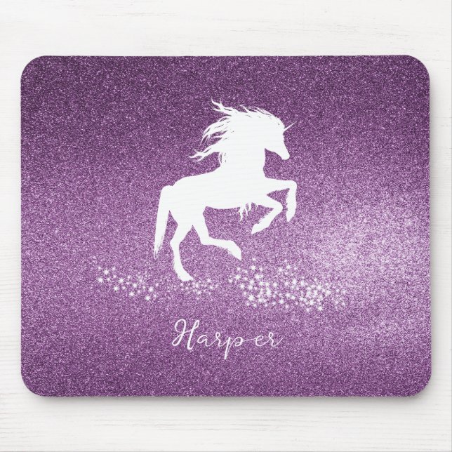 Mousepad Placa do mouse Unicorn Magenta Glitter (Frente)