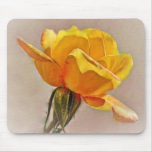 Mousepad Placa Dourada de Mouse com Flor Rosa Amarelo