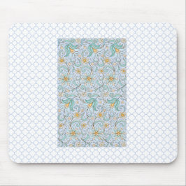 Mousepad Placa Floral Oriental do Mouse - Fundo Azul Suave