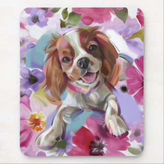 Mousepad Placa para mouse Blenheim Cavalier Floral Dog Art