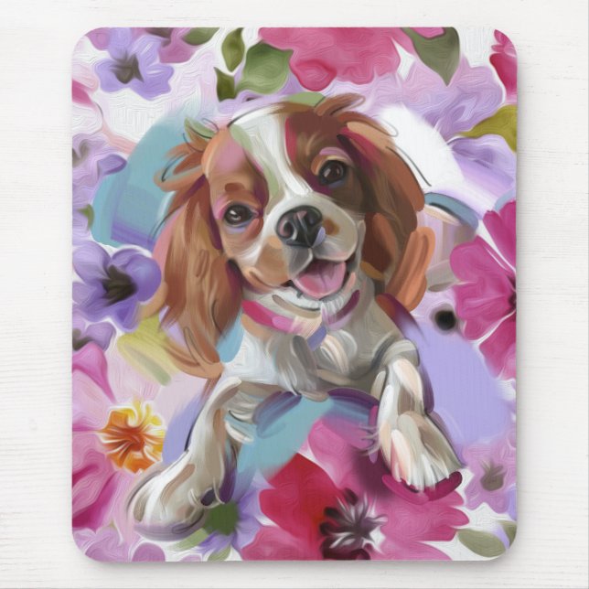 Mousepad Placa para mouse Blenheim Cavalier Floral Dog Art (Frente)