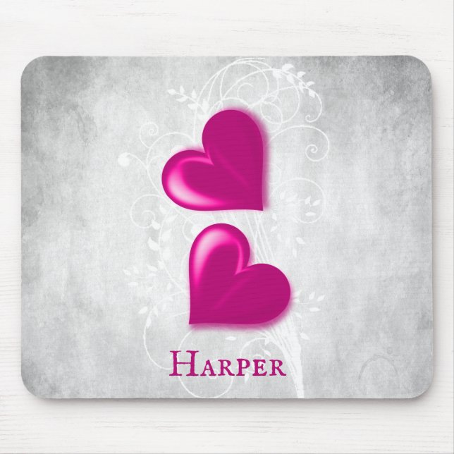 Mousepad Placa Personalizada de Mouse Magenta Hearts (Frente)