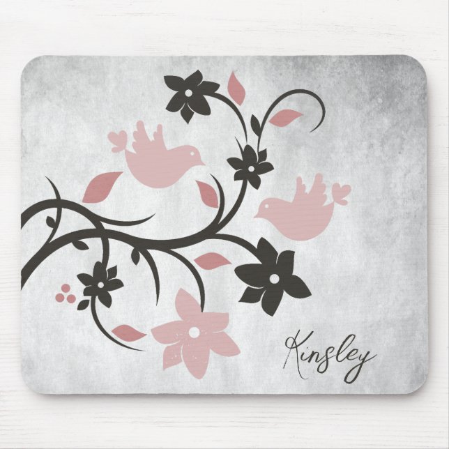 Mousepad Placa Personalizada de Rato Pink Lovebird (Frente)