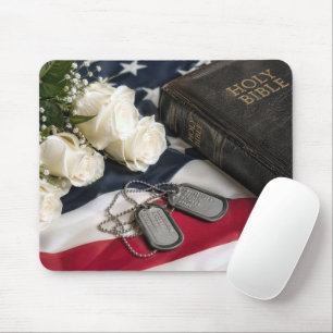 Mousepad Placas de Identificação Militar com Rosas e Bíblia