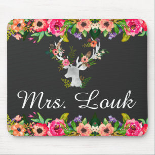 Mousepad Plad do mouse Floral Boho Deer Monogram