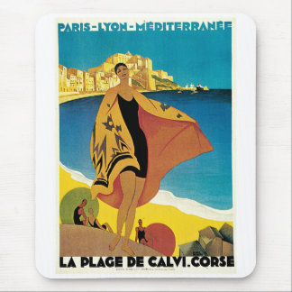 Mousepad Plage de poster das viagens vintage de Calvi do