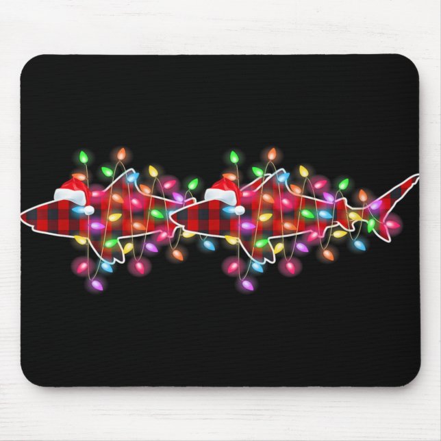 Mousepad Plaid Buffalo Shark Christmas Pajamas Xmas Lights  (Frente)