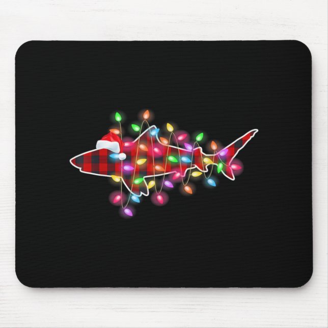 Mousepad Plaid Buffalo Shark Christmas Pajamas Xmas Lights  (Frente)