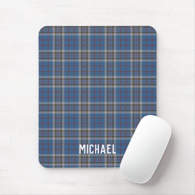 Mousepad Plaid Rustic Thompson Blue Grey Check Tartan (Com mouse)