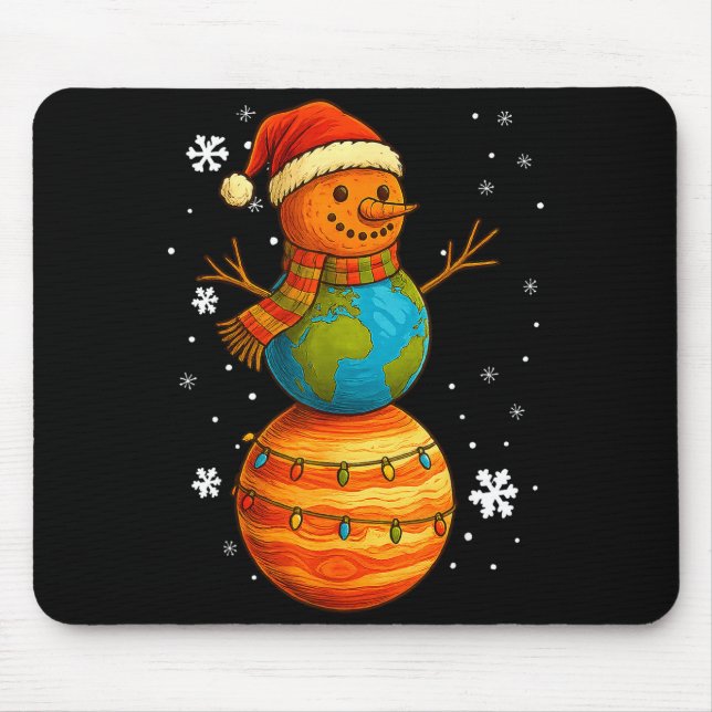 Mousepad Planet Snowman Earth Saturn Christmas Holiday Art  (Frente)