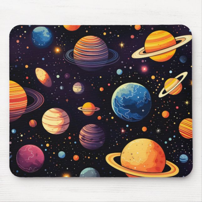 Mousepad Planetas Coloridos no Espaço (Frente)