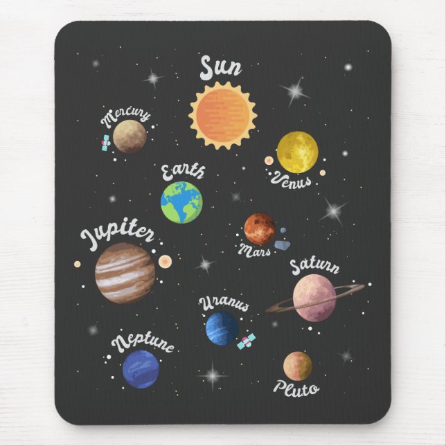 Mousepad Planetas do Sistema Solar Crianças Conhecem Ca do  (Frente)