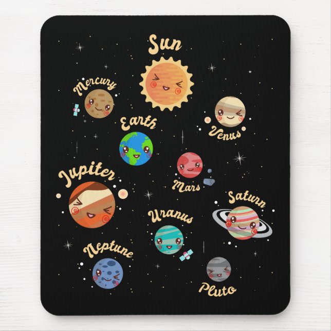 Mousepad Planetas do Sistema Solar Crianças Conhecem o Espa (Frente)