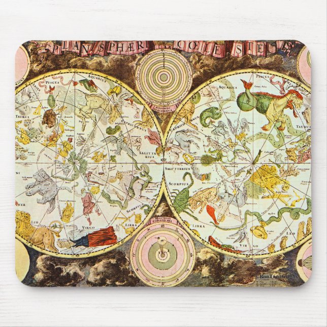 Mousepad Planisphæri Cœleste 1698 - carta da astrologia (Frente)
