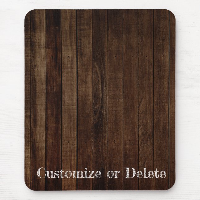 Mousepad Planks de madeira castanha escura com texto person (Frente)