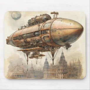 Mousepad Plano de Aeronave Estilo Steampunk Antigo em Cobre