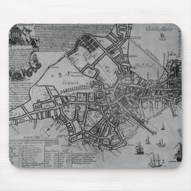 Mousepad Plano de Boston, Nova Inglaterra, 1739 (Frente)