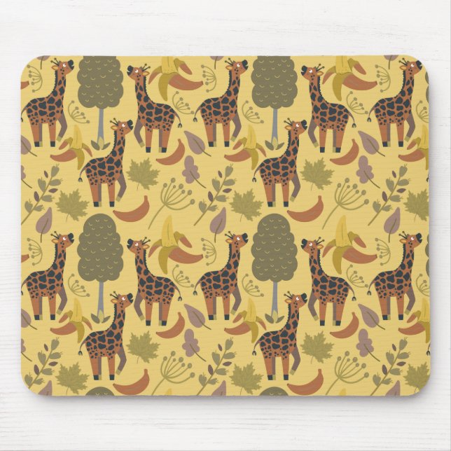Mousepad Plano de fundo amarelo sem costura Giraffe (Frente)