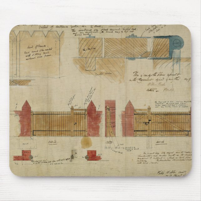 Mousepad Planos e elevações para a casa vermelha, Bexley (Frente)