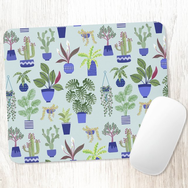 Mousepad Planta De Casa De Cactus Suculente Azul (Houseplant cactus and succulent pattern modern plant themed mouse mat)