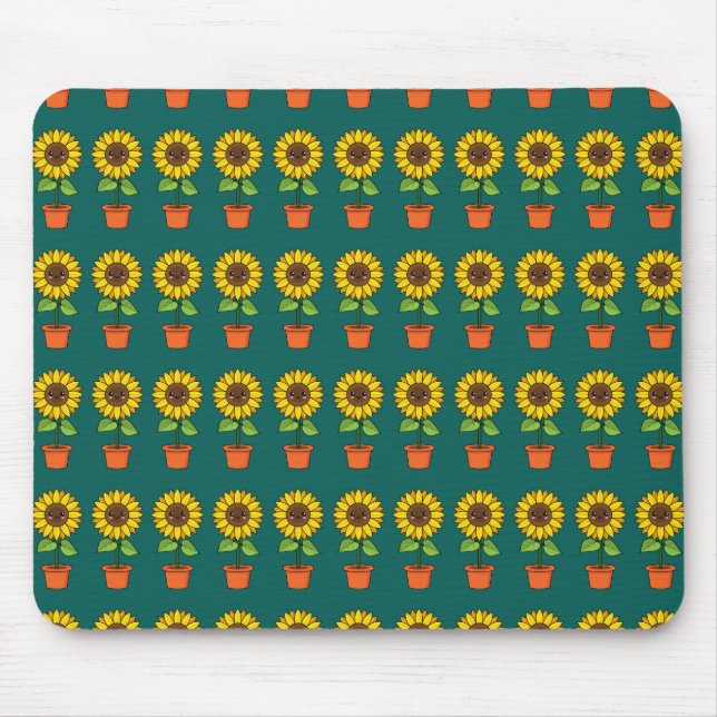 Mousepad Planta de girassol de Kawaii em Pote (Frente)