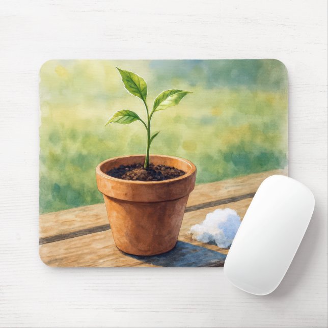 Mousepad Planta em vaso de argila com monte de neve (Com mouse)