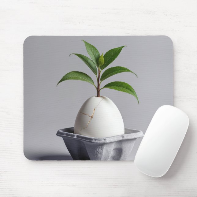 Mousepad Planta Verde crescendo a partir de um ovo branco (Com mouse)