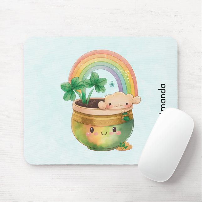 Mousepad Plantador de Jardim Bonito com Rainbow & Clover (Com mouse)