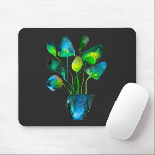 Mousepad Plantas aquáticas de arte verde e abstrato azul