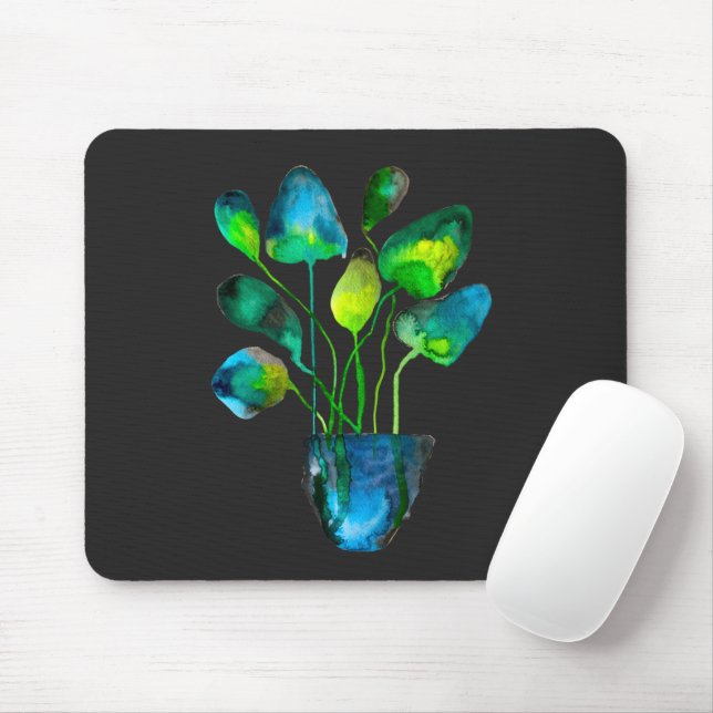 Mousepad Plantas aquáticas de arte verde e abstrato azul (Com mouse)