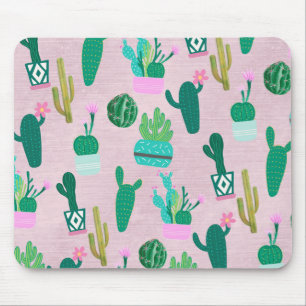 Mousepad Plantas Cactos Cactáceas do Sudoeste Rústico Rosa