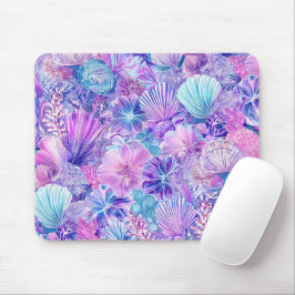 MOUSEPAD PLANTAS & CONCHAS SUBMARINAS AZUIS ROSA ROXAS