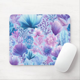 MOUSEPAD PLANTAS & CONCHAS SUBMARINAS AZUIS ROSA ROXAS