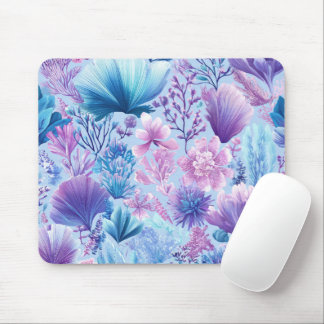 MOUSEPAD PLANTAS & CONCHAS SUBMARINAS AZUIS ROSA ROXAS