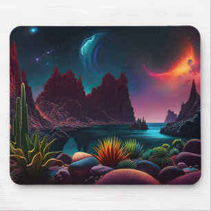 Mousepad Plantas em um planeta Alienígena sob estrelas