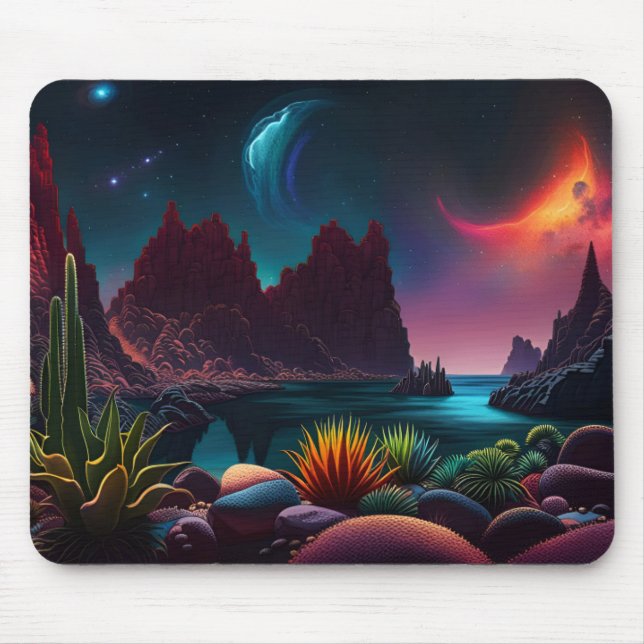 Mousepad Plantas em um planeta Alienígena sob estrelas (Frente)