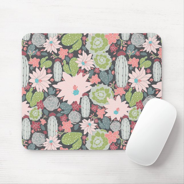 Mousepad Plantas Suculentas E Cactus Em Verdes E Pinks (Com mouse)