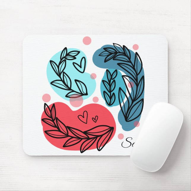 Mousepad Plantas Vermelhas E Azuis-Abstrato (Com mouse)