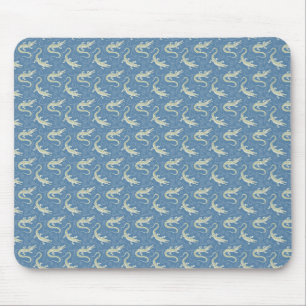 Mousepad Playful Green Alligator Paisley em azul