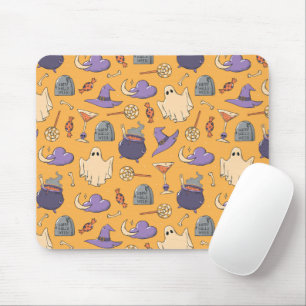 Mousepad Playful Halloween Ghosts and Witches Patterno