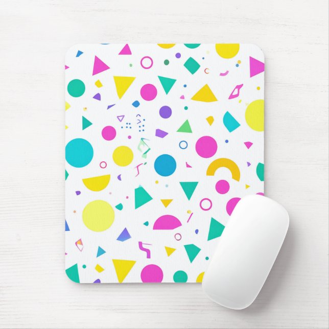 Mousepad Playful Neon Memphis Geometric Retro Pattern (Com mouse)
