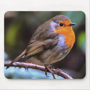 Mousepad Plump Robin Perch Em Uma Arte De Vida Selvagem De