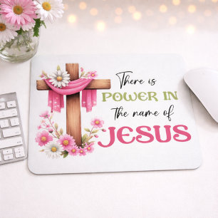 Mousepad Poder no Nome – Cruz Floral Cristã