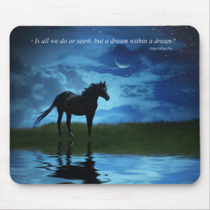 Mousepad Poema de Edgar Allan Poe com Cavalo e Céu Noturno