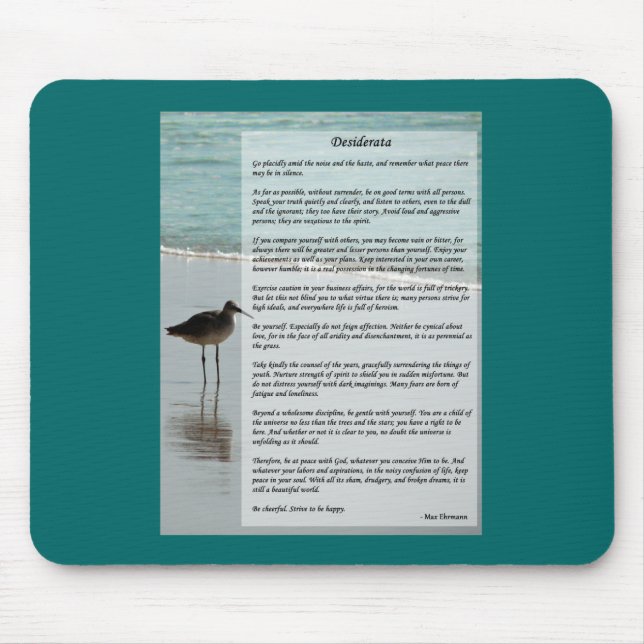Mousepad Poema dos Desiderata - gaivota na cena da praia (Frente)