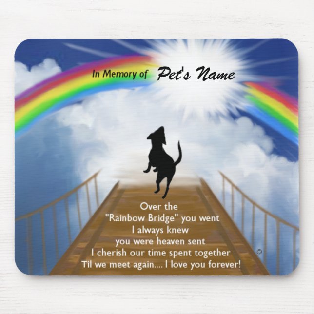 Mousepad Poema memorável da ponte do arco-íris para cães (Frente)