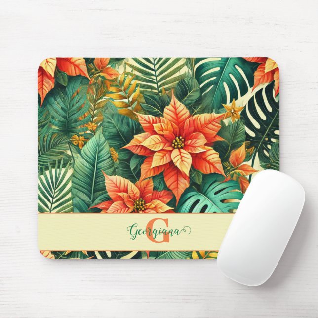 Mousepad Poinsettia de Natal Tropical Personalizada (Com mouse)
